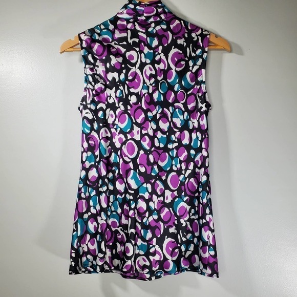 Nine West Satin Tie Neck Sleeveless Blouse Purple Blue Size Small - Picture 5 of 10